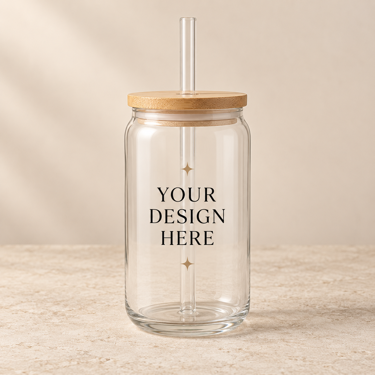 Custom glass tumbler ready for a customer photo or artwork