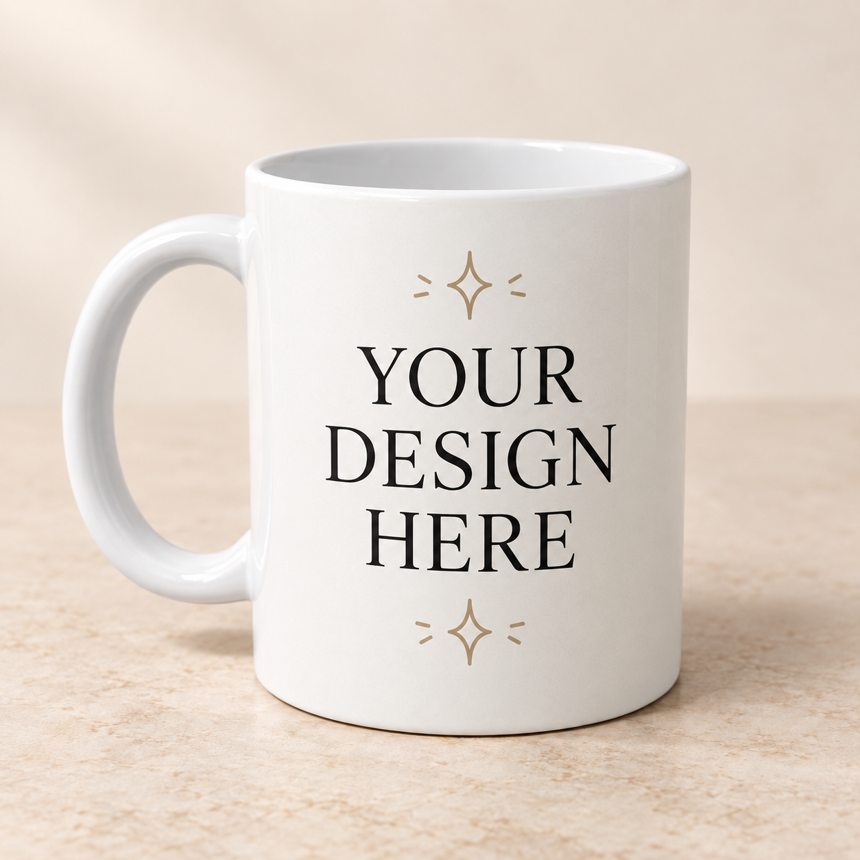 Personalised ceramic mug ready for a customer photo or artwork